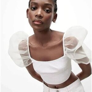Zara White Puff Sleeve Top